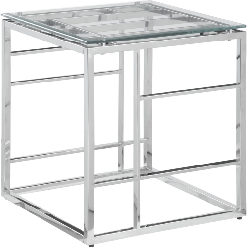 20" Square End Table in Glass & Polished Steel